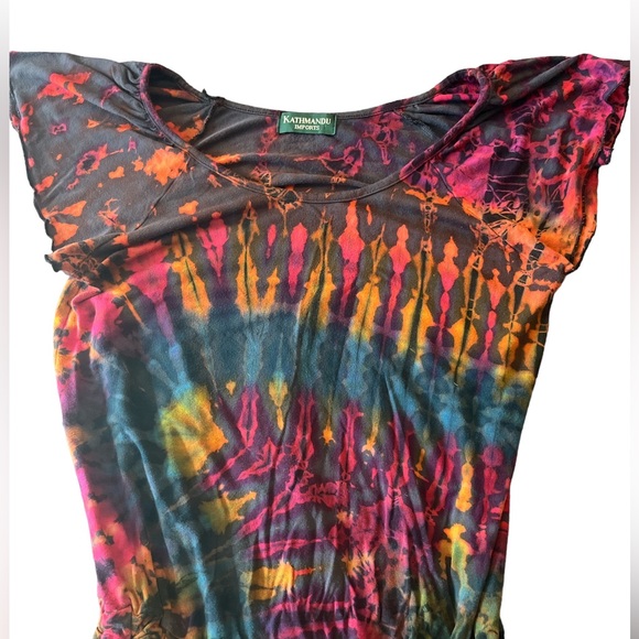 Knit jogger style tie dye jumpsuit with cap sleeves pockets and drawstring waist - Picture 3 of 11